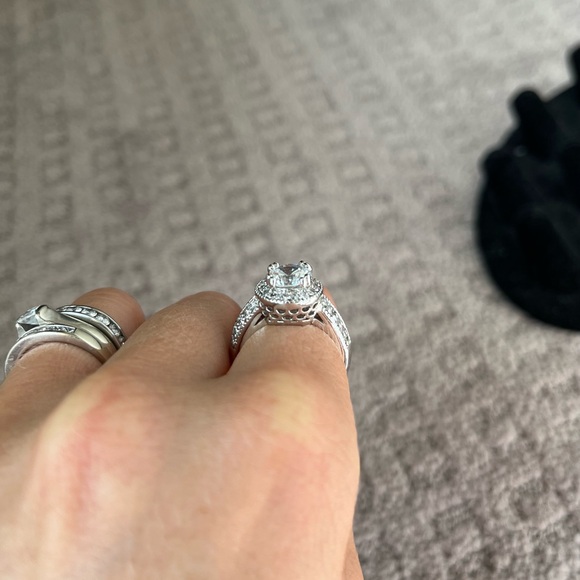 Palladium Plated Faux Diamond Engagement Ring - Size 7 - Picture 2 of 6